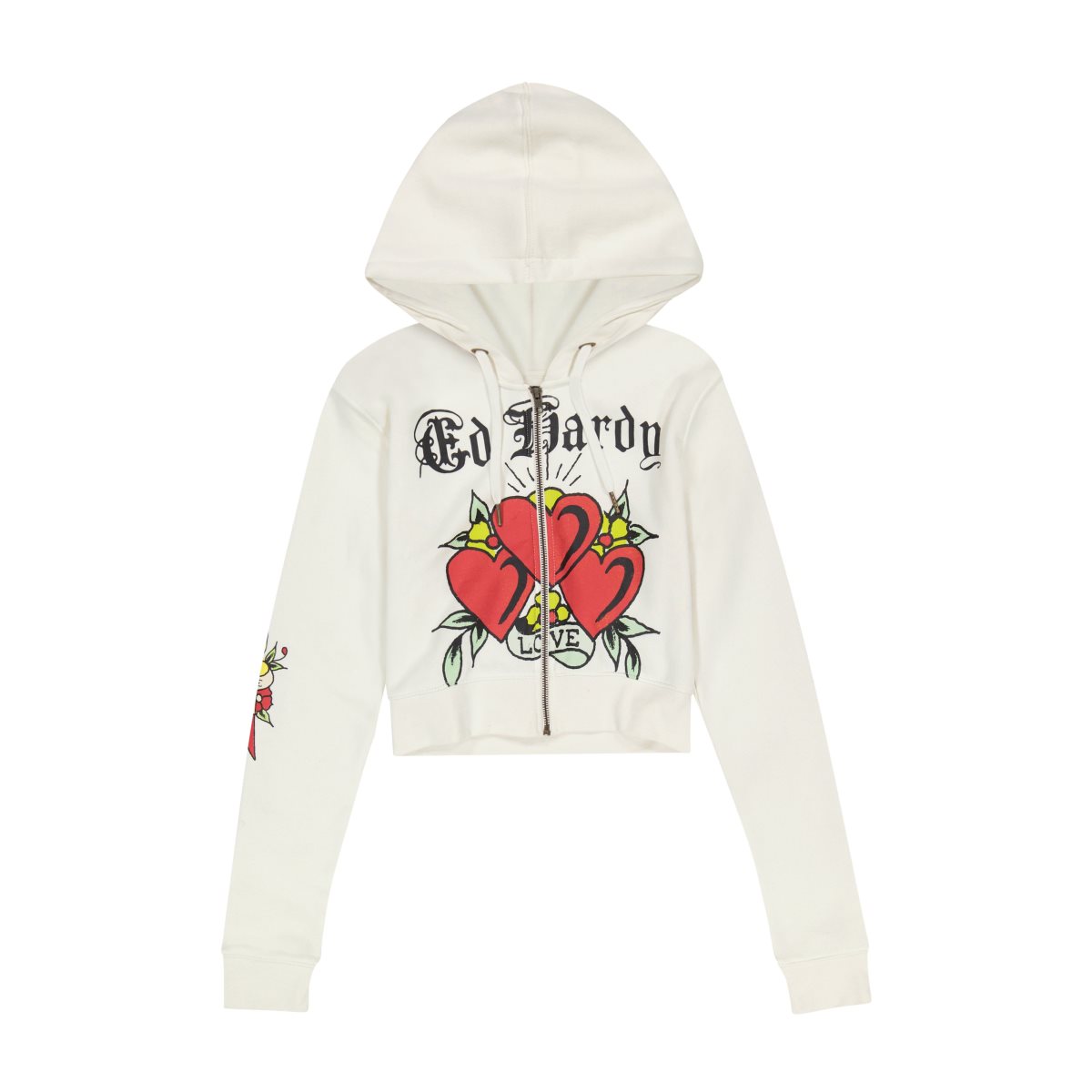 Bluza z Kapturem Ed Hardy 3 Hearts Cropped Hoodie Damskie Szare | QBZHXK167