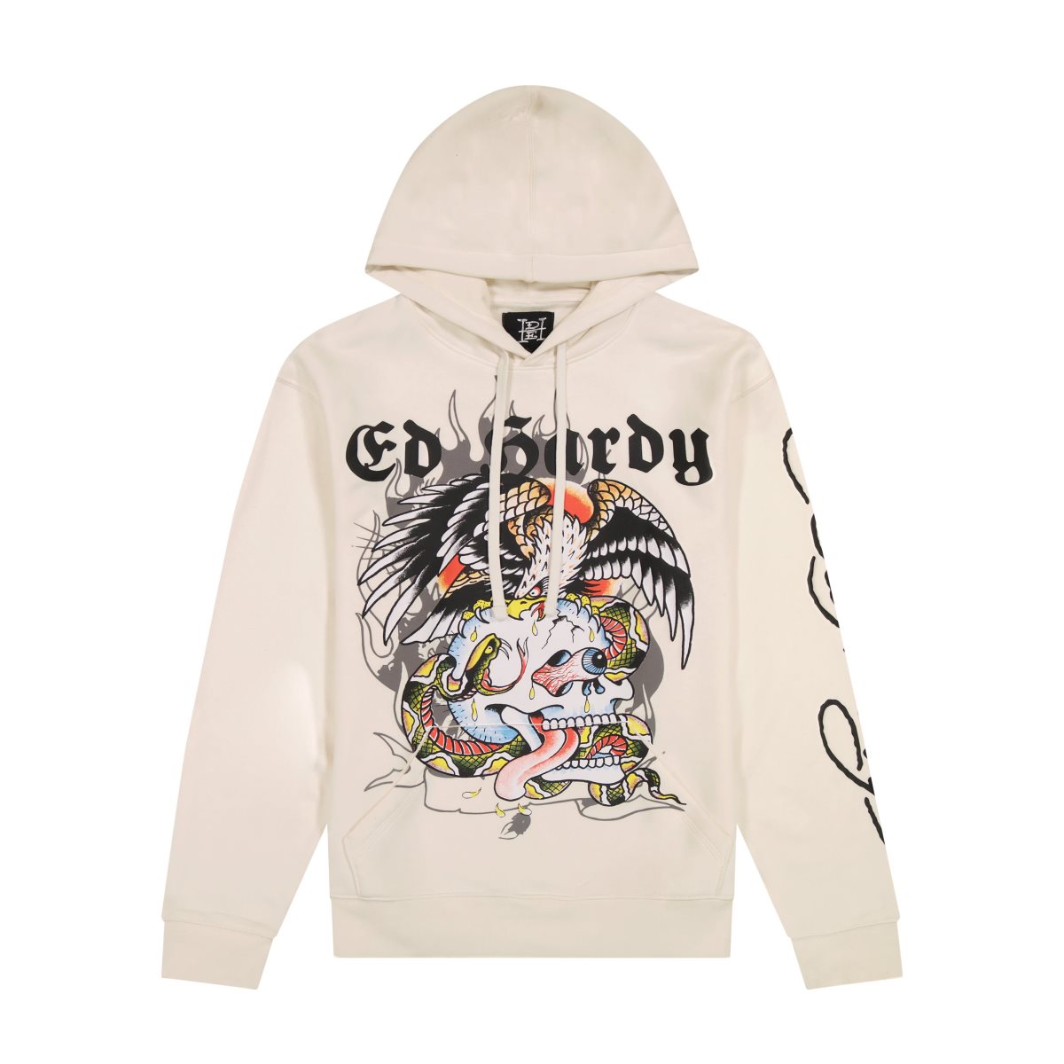 Bluza z Kapturem Ed Hardy Battle Skull Mens Hoodie Męskie Białe | FECUGI146