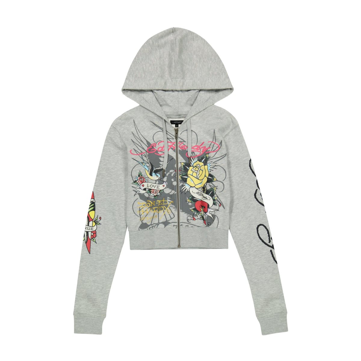 Bluza z Kapturem Ed Hardy Brave Eagle Cropped Hoodie Damskie Szare | WZVNEH892