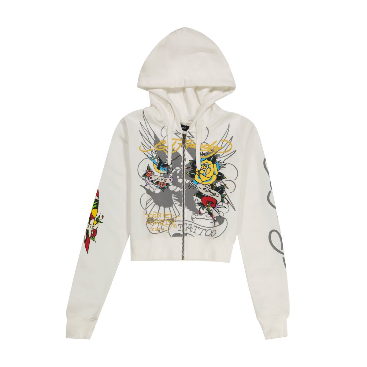 Bluza z Kapturem Ed Hardy Brave Eagle Cropped Hoodie Damskie Białe | HMESPA920