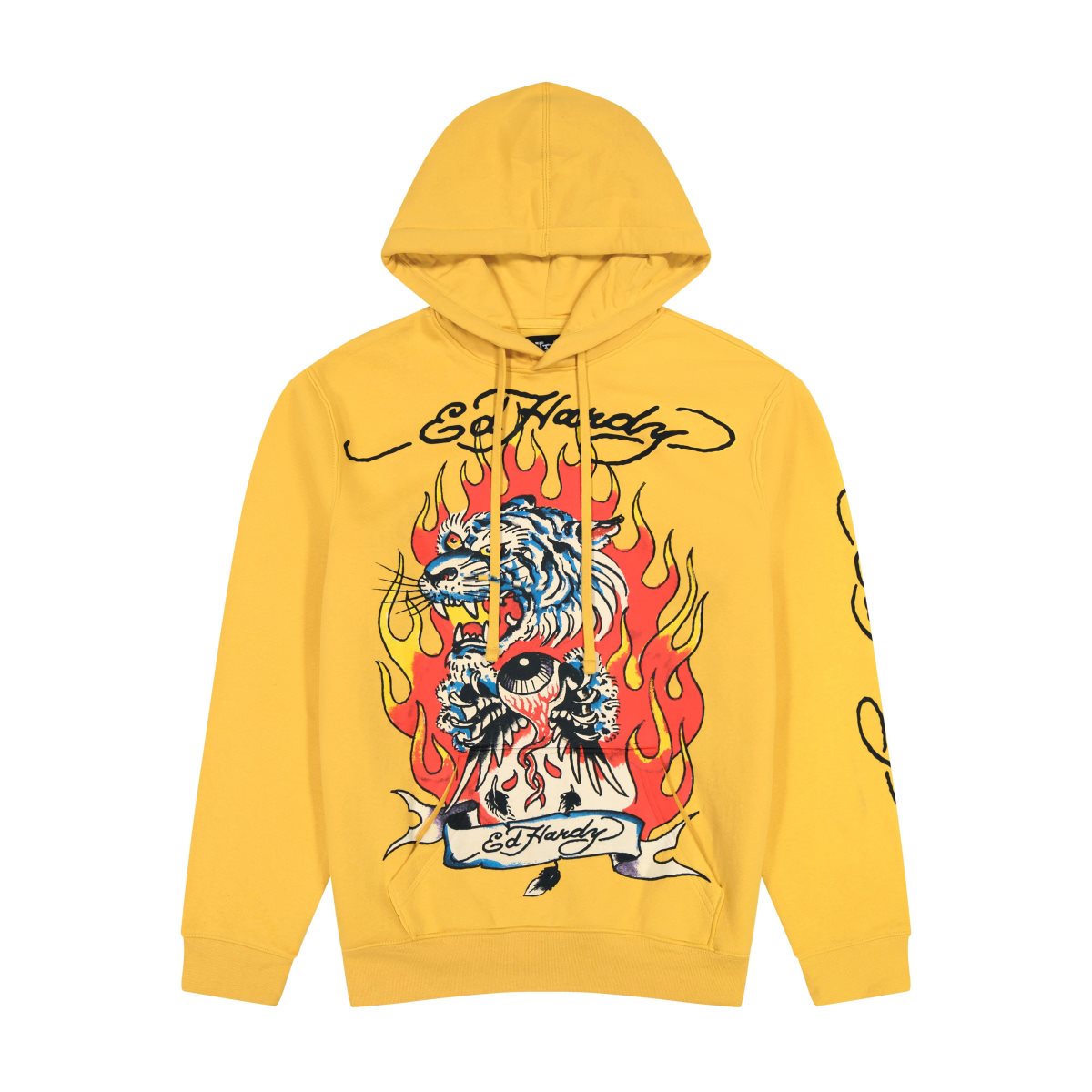 Bluza z Kapturem Ed Hardy Fire Tiger Golden Yellow Pullover Hoodie Męskie Żółte | IEOMCQ809