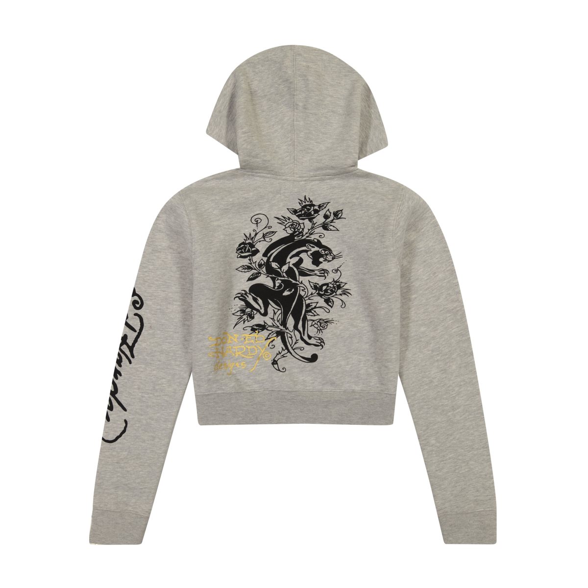 Bluza z Kapturem Ed Hardy Heart Roses Cropped Hoodie Damskie Szare | BNAYEX387