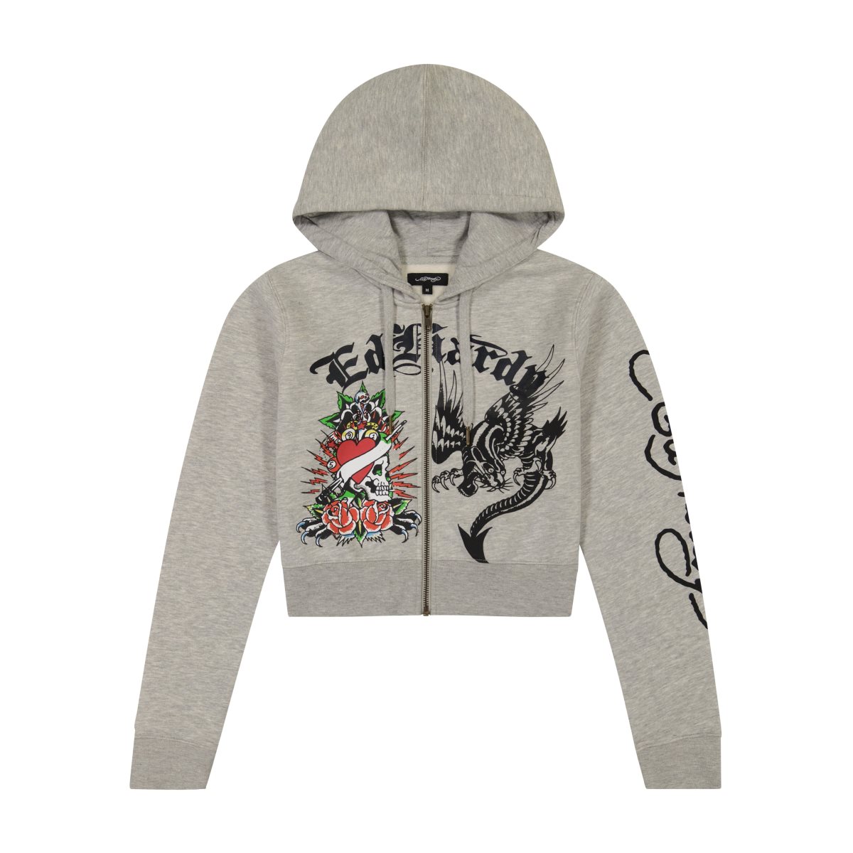 Bluza z Kapturem Ed Hardy Heart Roses Cropped Hoodie Damskie Szare | BNAYEX387