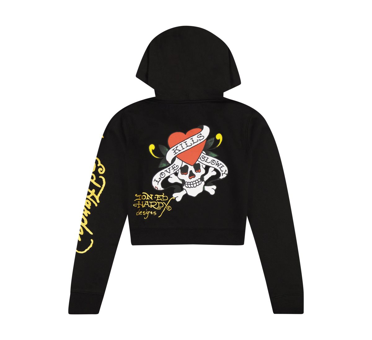 Bluza z Kapturem Ed Hardy LKS Skull Black Zip Front Cropped Hoodie Damskie Czarne | YHBDSK956