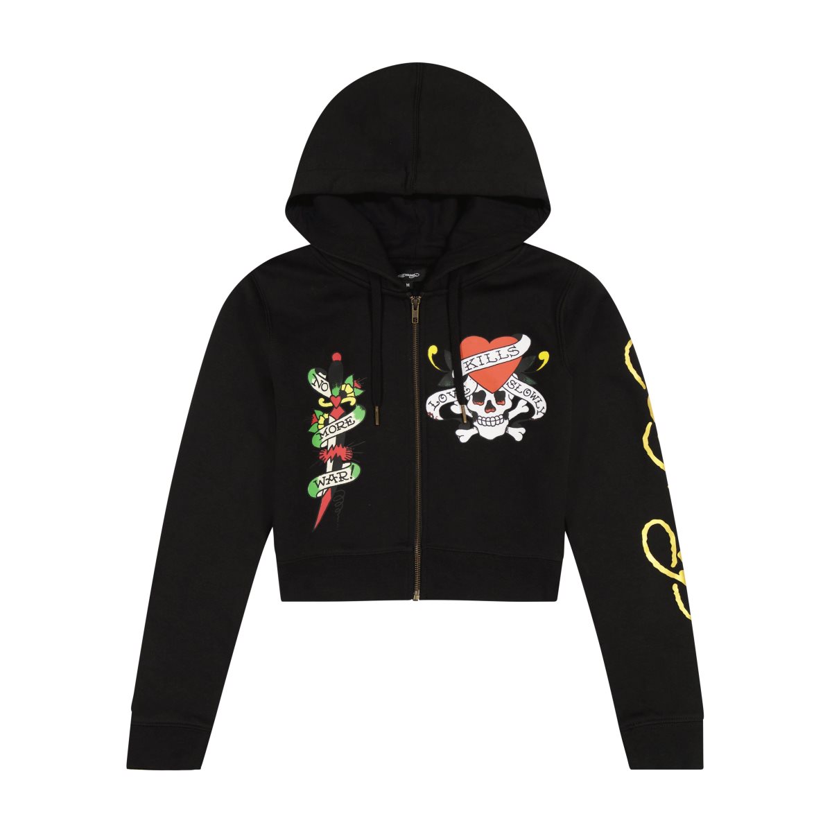 Bluza z Kapturem Ed Hardy LKS Skull Black Zip Front Cropped Hoodie Damskie Czarne | YHBDSK956