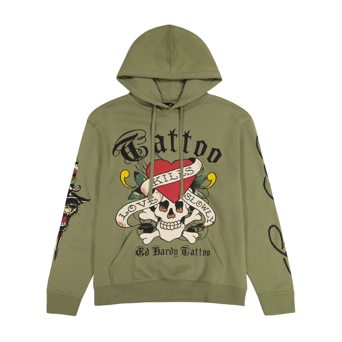 Bluza z Kapturem Ed Hardy LKS Skull Hoodie Męskie Głęboka Oliwkowe | GOPERI312