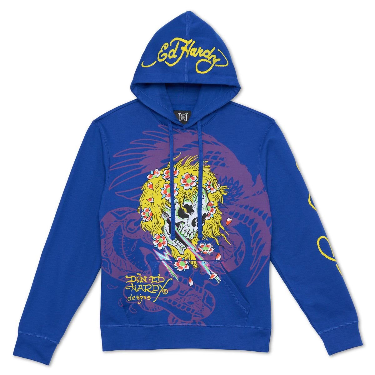 Bluza z Kapturem Ed Hardy Lightning Skull Hoodie Męskie Jasny Niebieskie | LMAODZ369