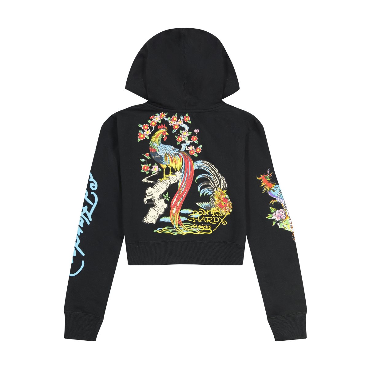 Bluza z Kapturem Ed Hardy Phoenix Cropped Hoodie Damskie Czarne | WDZKTV642