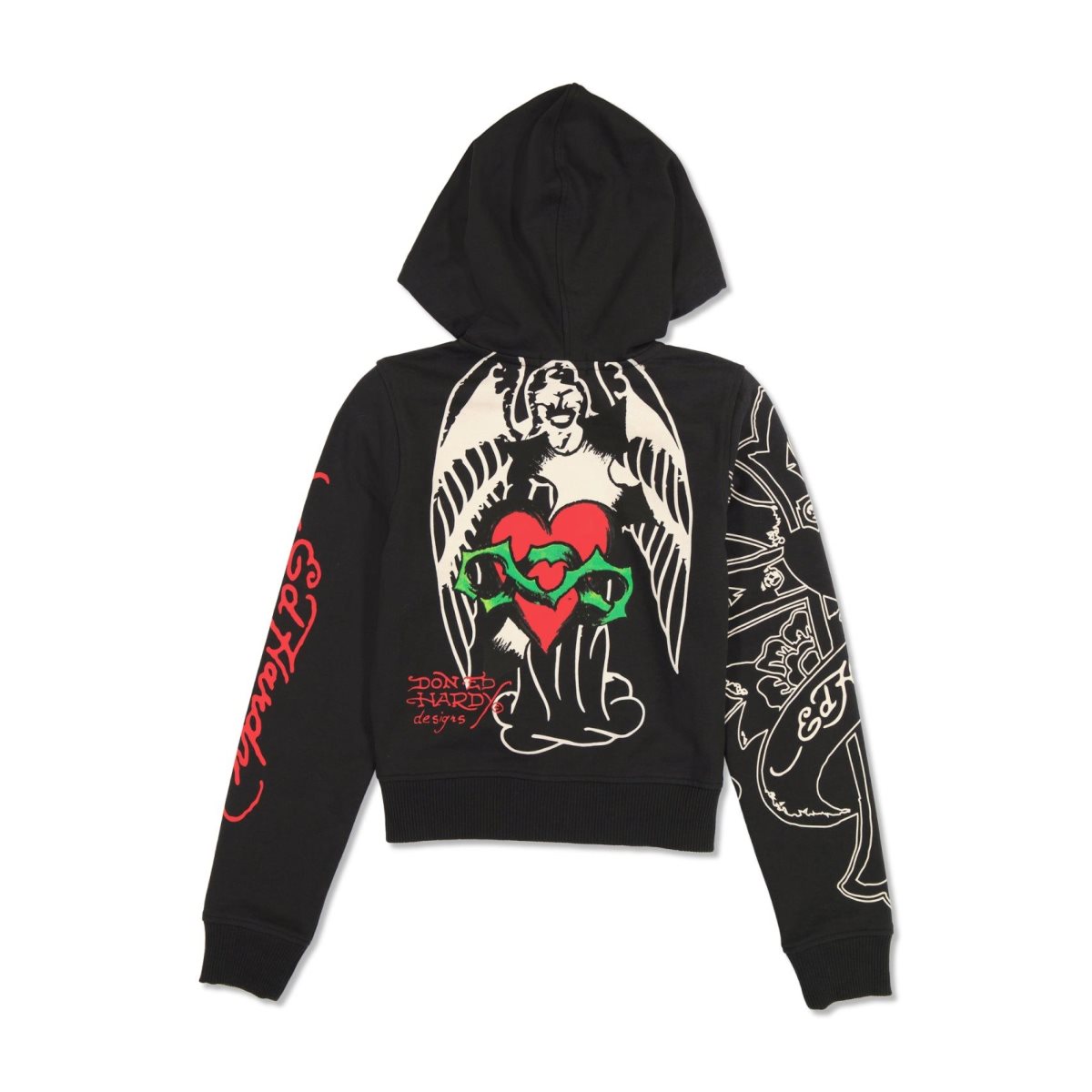 Bluza z Kapturem Ed Hardy Sacred Heart Cropped Zip Fleece Hoodie Damskie Czarne | TYXEJS872