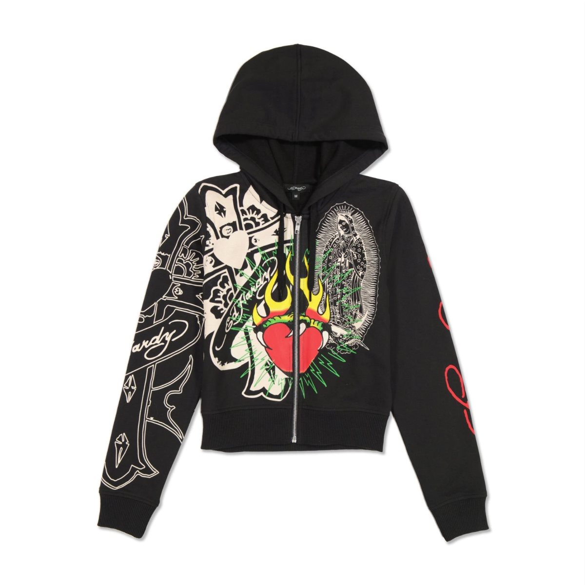 Bluza z Kapturem Ed Hardy Sacred Heart Cropped Zip Fleece Hoodie Damskie Czarne | TYXEJS872
