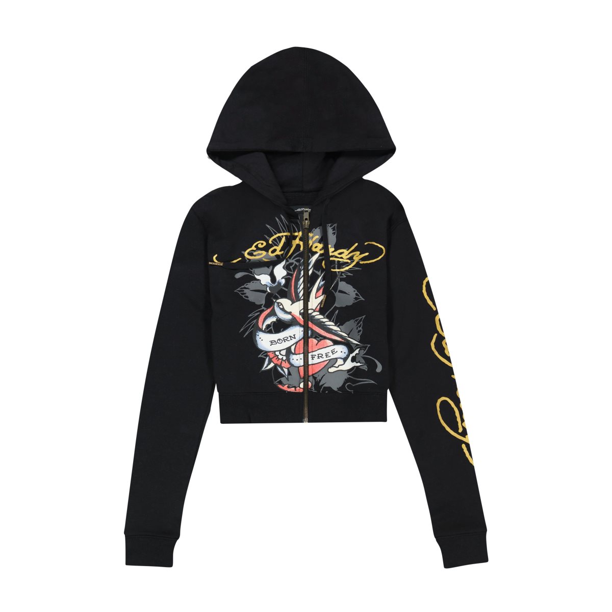 Bluza z Kapturem Ed Hardy Swallow Cropped Hoodie Damskie Czarne | JQTDRH360