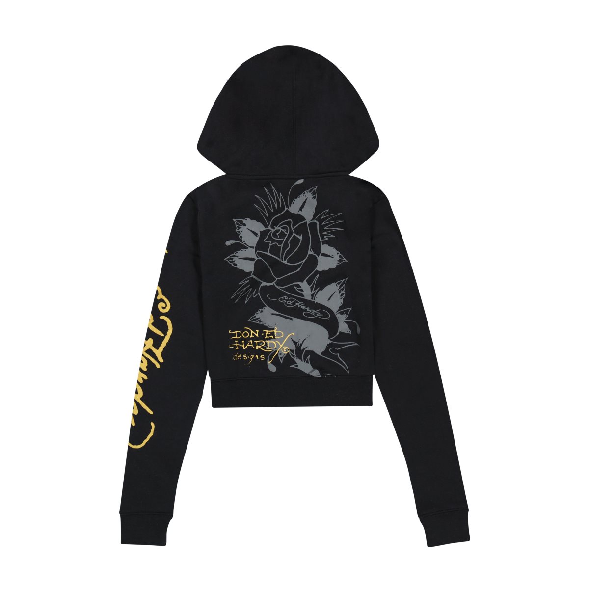 Bluza z Kapturem Ed Hardy Swallow Cropped Hoodie Damskie Czarne | JQTDRH360