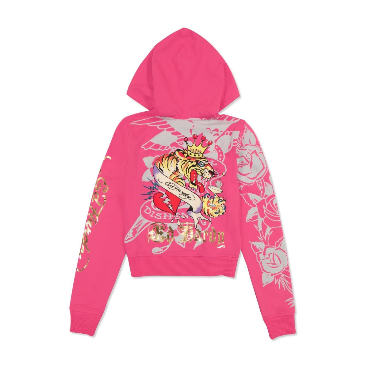 Bluza z Kapturem Ed Hardy Tiger Crown Zip Fleece Hoodie Damskie Różowe | TCELUA754
