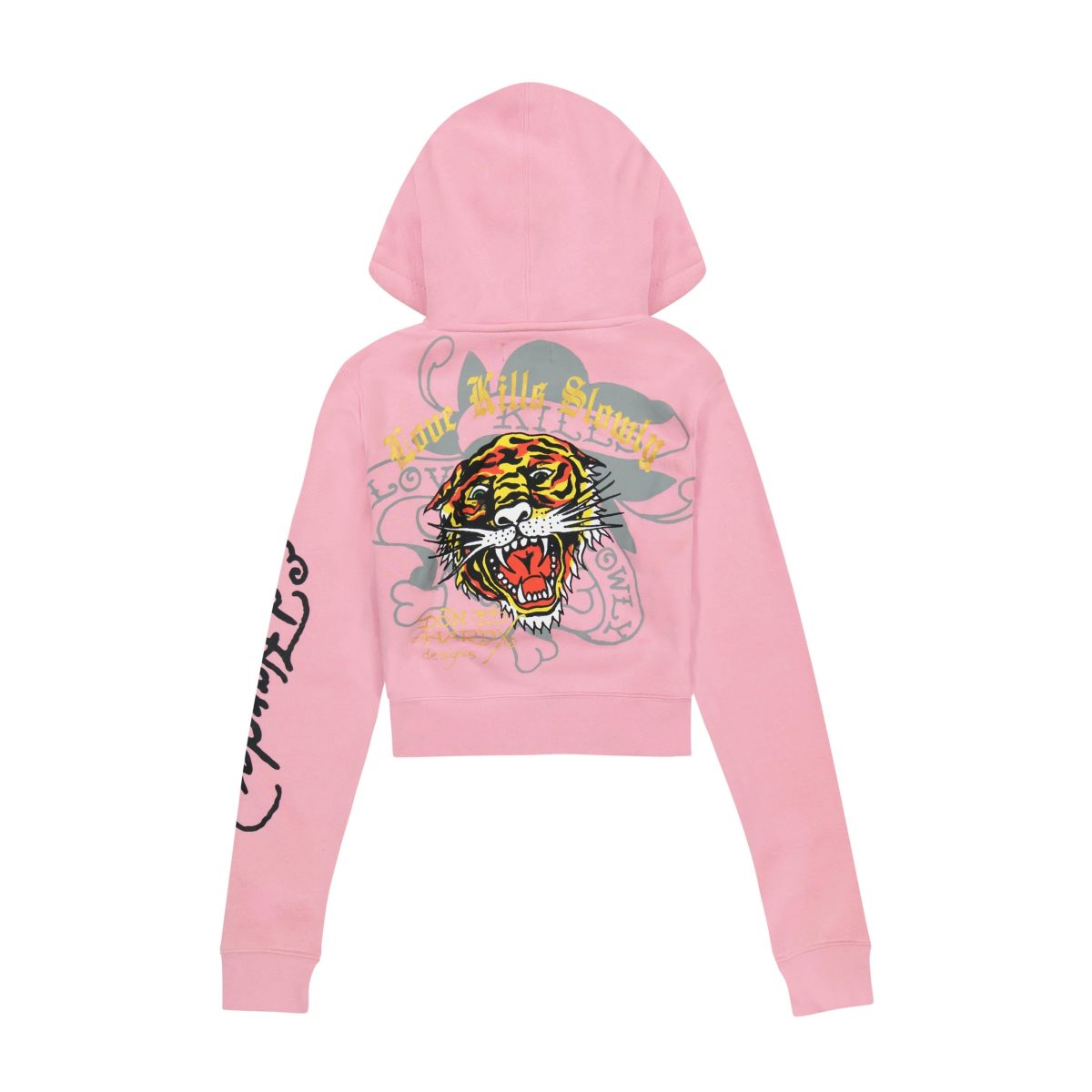 Bluza z Kapturem Ed Hardy Tiger Dagger Zip Front Hoodie Damskie Bubblegum | ZCUKAP278