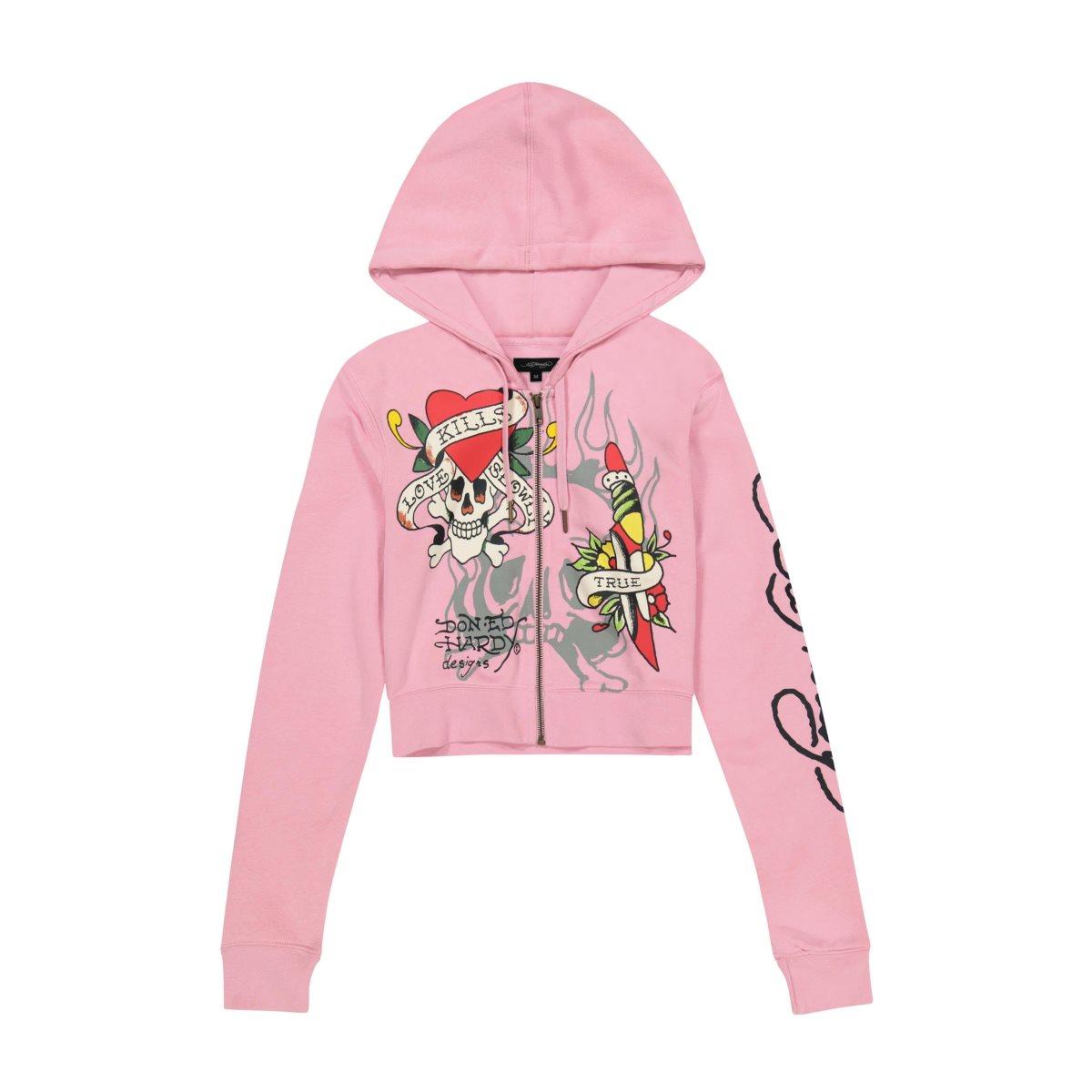 Bluza z Kapturem Ed Hardy Tiger Dagger Zip Front Hoodie Damskie Bubblegum | ZCUKAP278