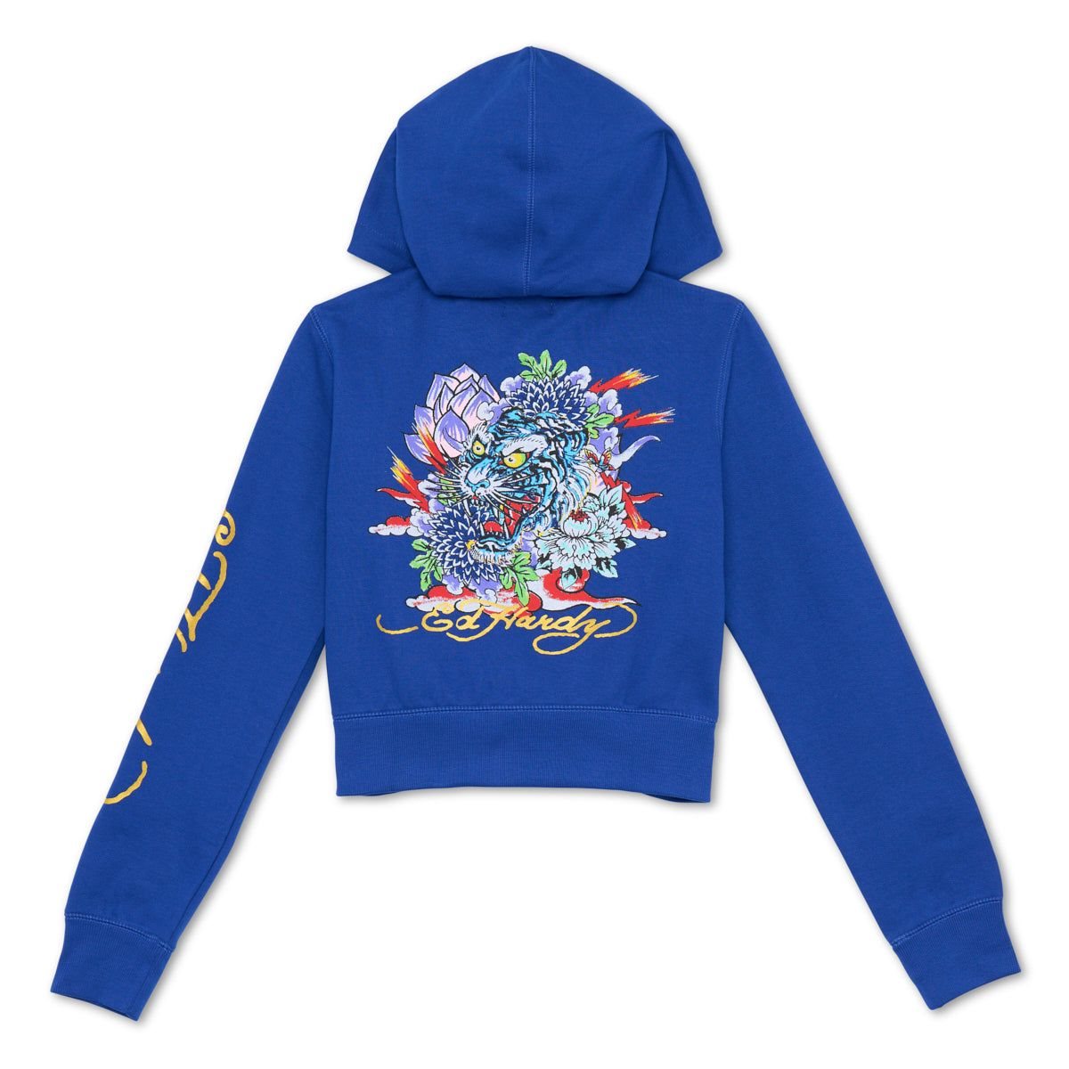Bluza z Kapturem Ed Hardy Tiger Lotus Cropped Hoodie Damskie Jasny Niebieskie | UBVCRM641