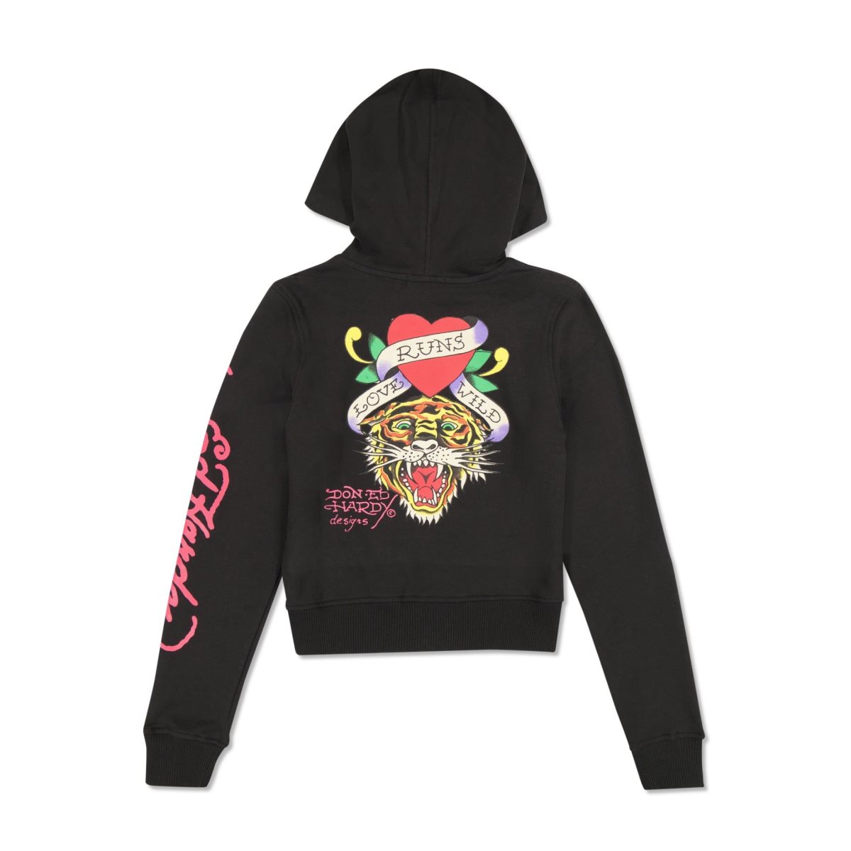 Bluza z Kapturem Ed Hardy Tiger Swallow Cropped Zip Fleece Hoodie Damskie Czarne | KZOGVQ504