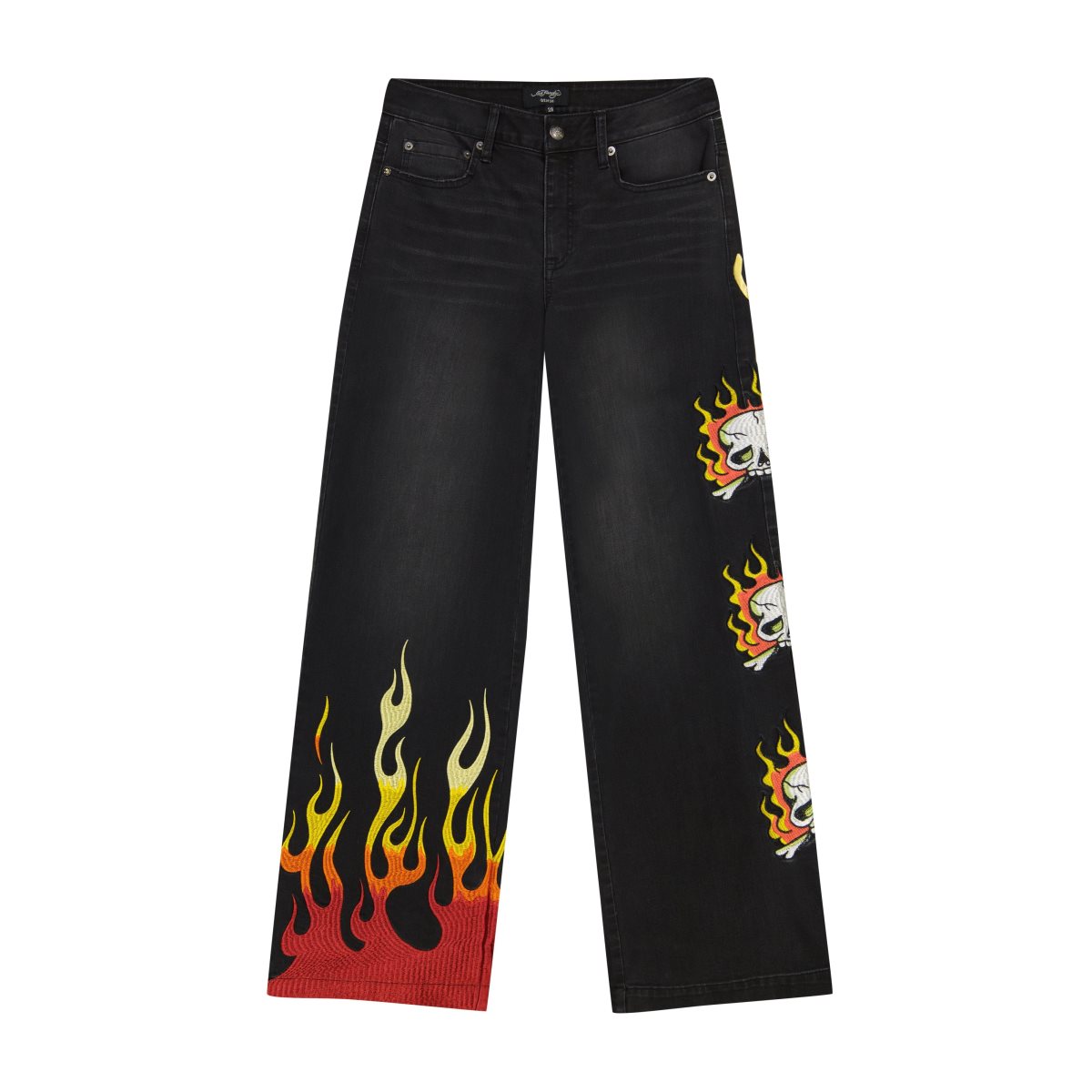 Denim Ed Hardy Limited Edition Fire Skull Wide Leg Jean Damskie Czarne | MQLTDI960