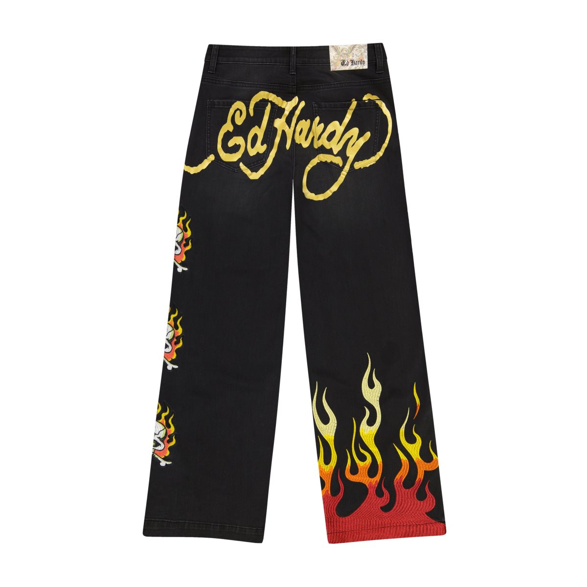 Denim Ed Hardy Limited Edition Fire Skull Wide Leg Jean Damskie Czarne | MQLTDI960