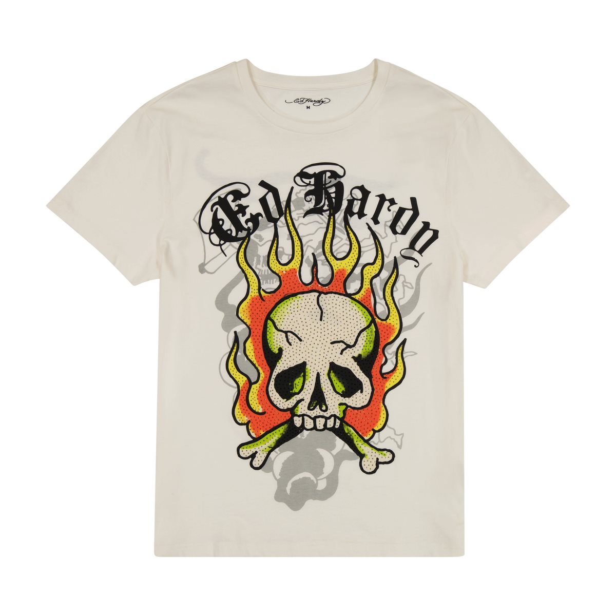 Koszulki Ed Hardy Flame Skull Tee Męskie Białe | DQFTAJ638