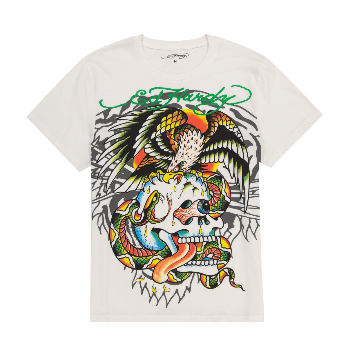 Koszulki Ed Hardy Layered Tiger Battle Skull Tee Męskie Cloud Dancer | QDCFLH078
