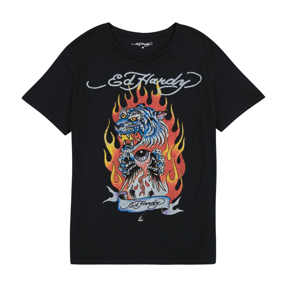 Koszulki Ed Hardy Rhinestone Fire Tiger Tee Męskie Czarne | LFTXPZ186