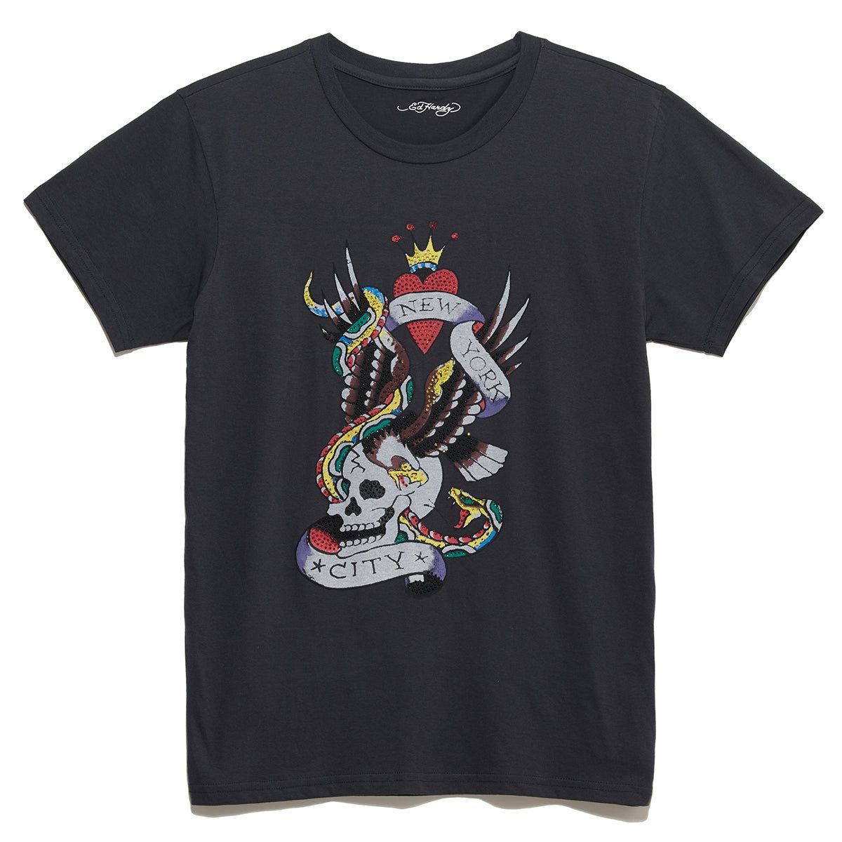 Koszulki Ed Hardy Rhinestone Nyc Skull Tee Męskie Czarne | VMHEAR240