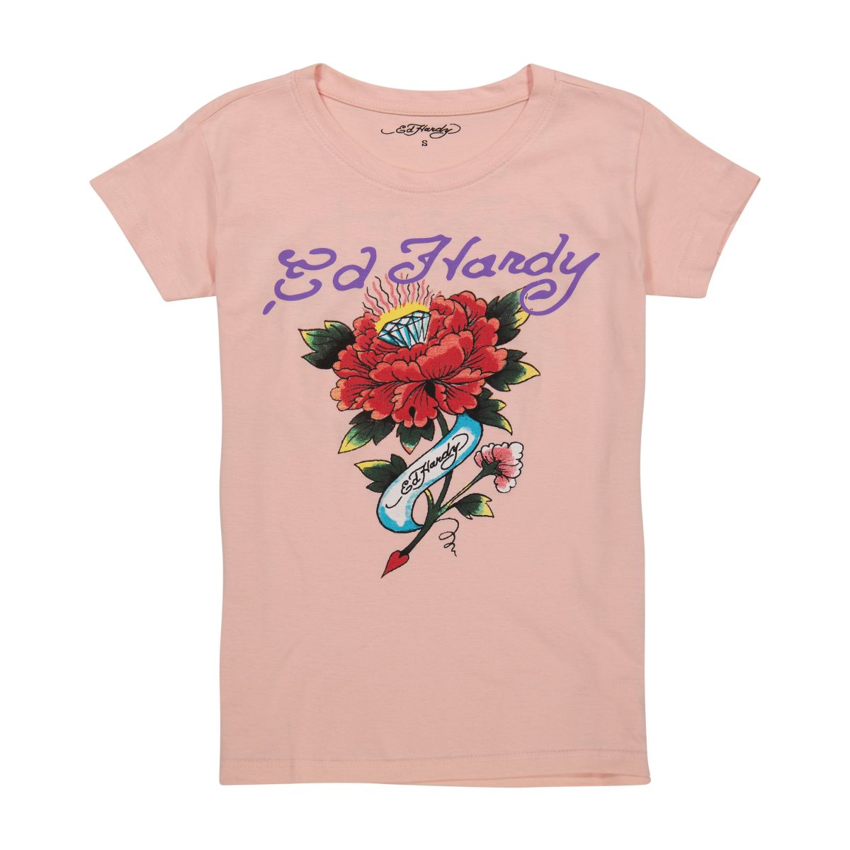 Najfatalniejszy Ed Hardy Diamond Flower Fitted Tee Damskie Różowe | ITOUME569