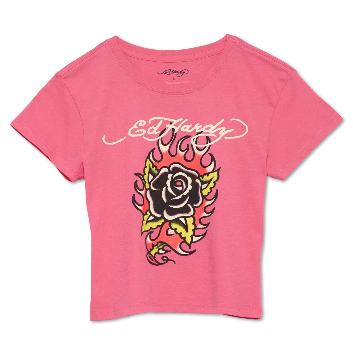 Najfatalniejszy Ed Hardy Flaming Rose Y2k Tee Damskie Różowe | LINJEM206