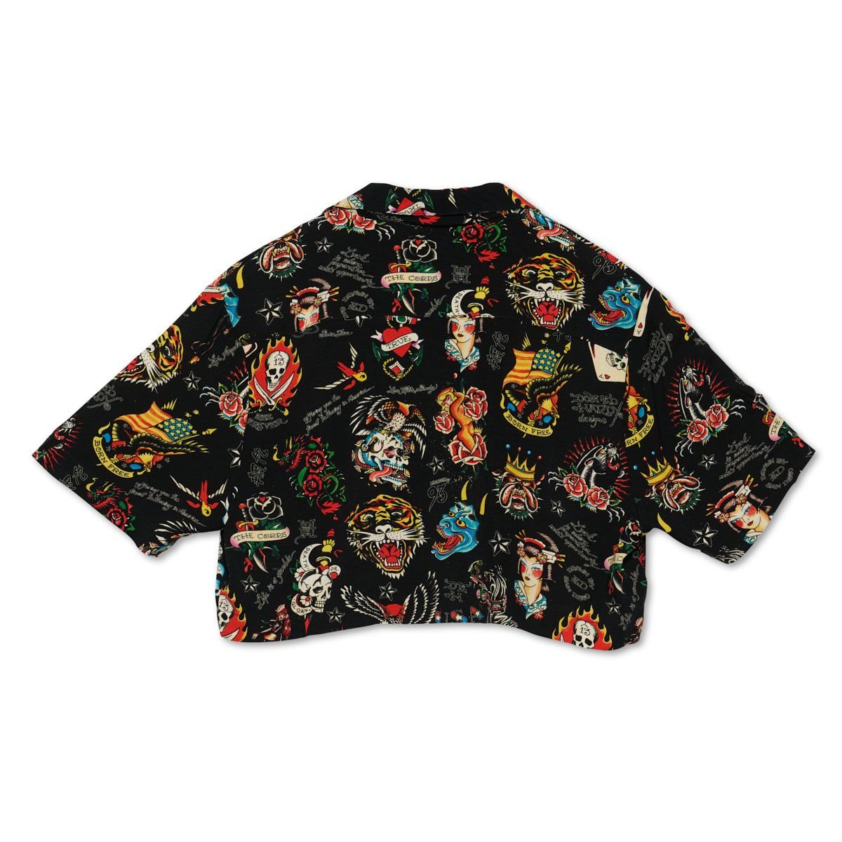 Najfatalniejszy Ed Hardy Flashboard Cropped Camp Shirt (Bl) Damskie Czarne | SMJZLW319