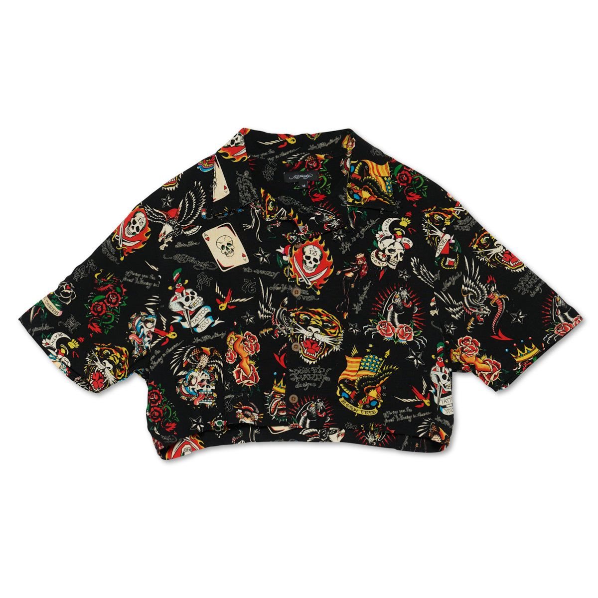 Najfatalniejszy Ed Hardy Flashboard Cropped Camp Shirt (Bl) Damskie Czarne | SMJZLW319