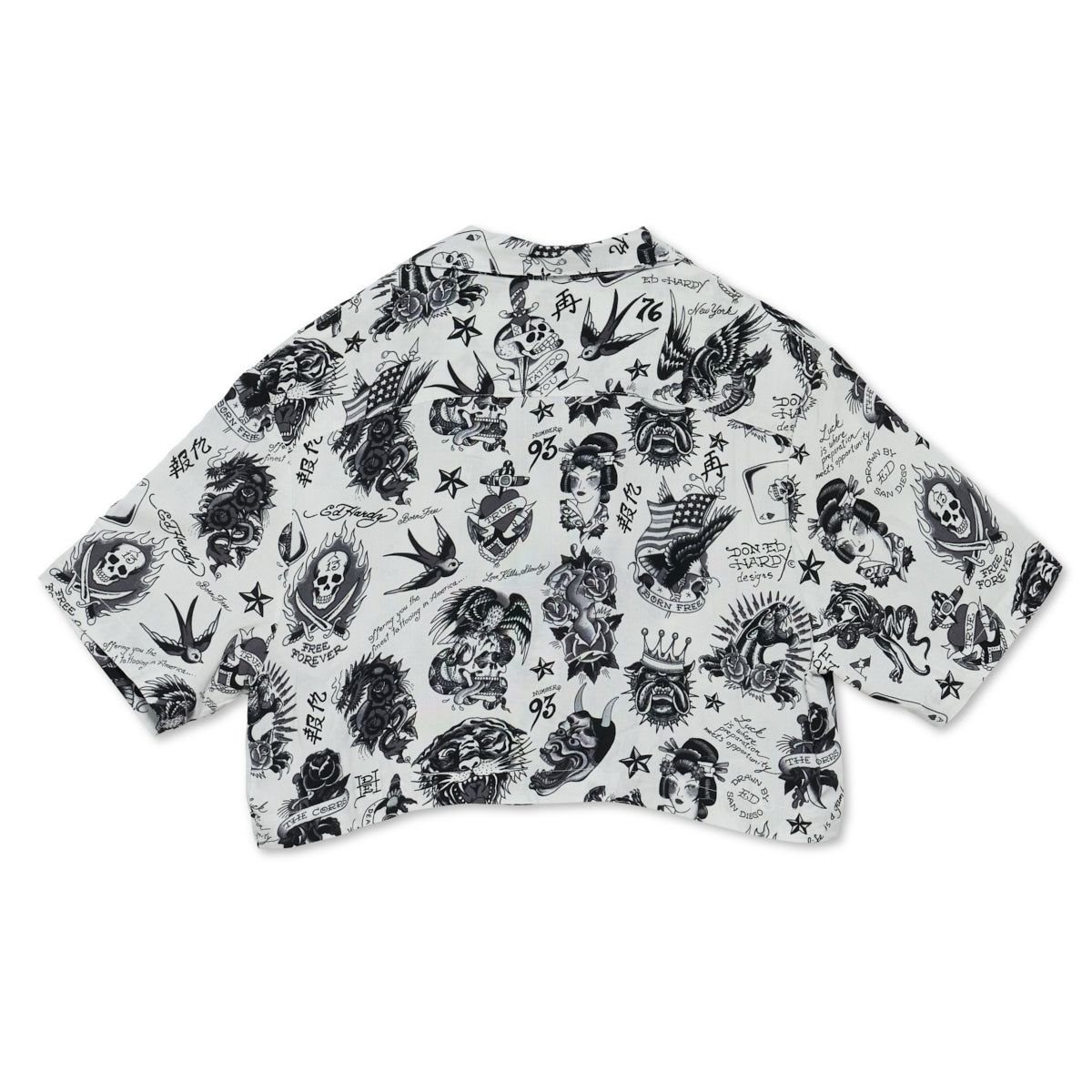 Najfatalniejszy Ed Hardy Flashboard Cropped Camp Shirt (Wh) Damskie Białe | EVOCXU815