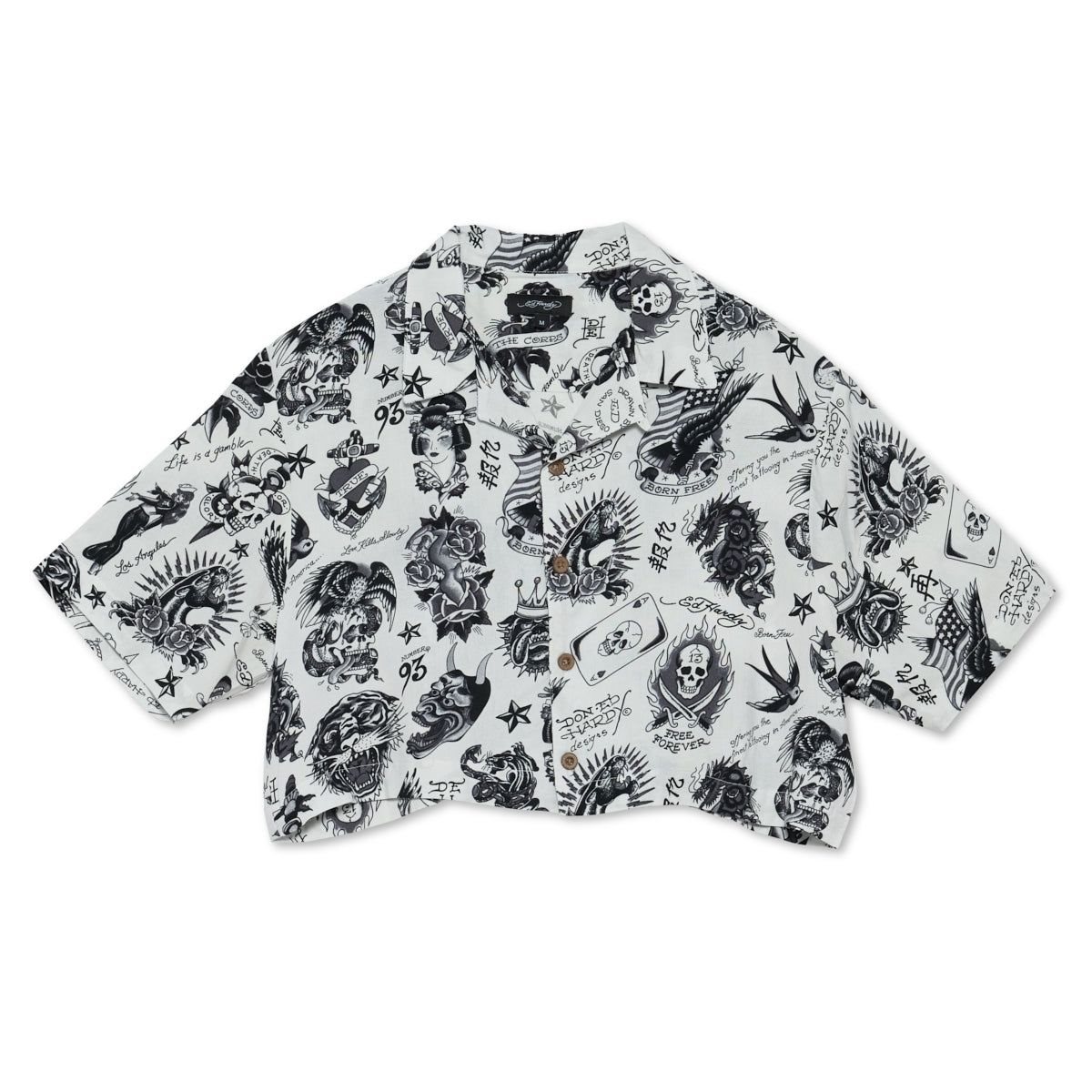 Najfatalniejszy Ed Hardy Flashboard Cropped Camp Shirt (Wh) Damskie Białe | EVOCXU815