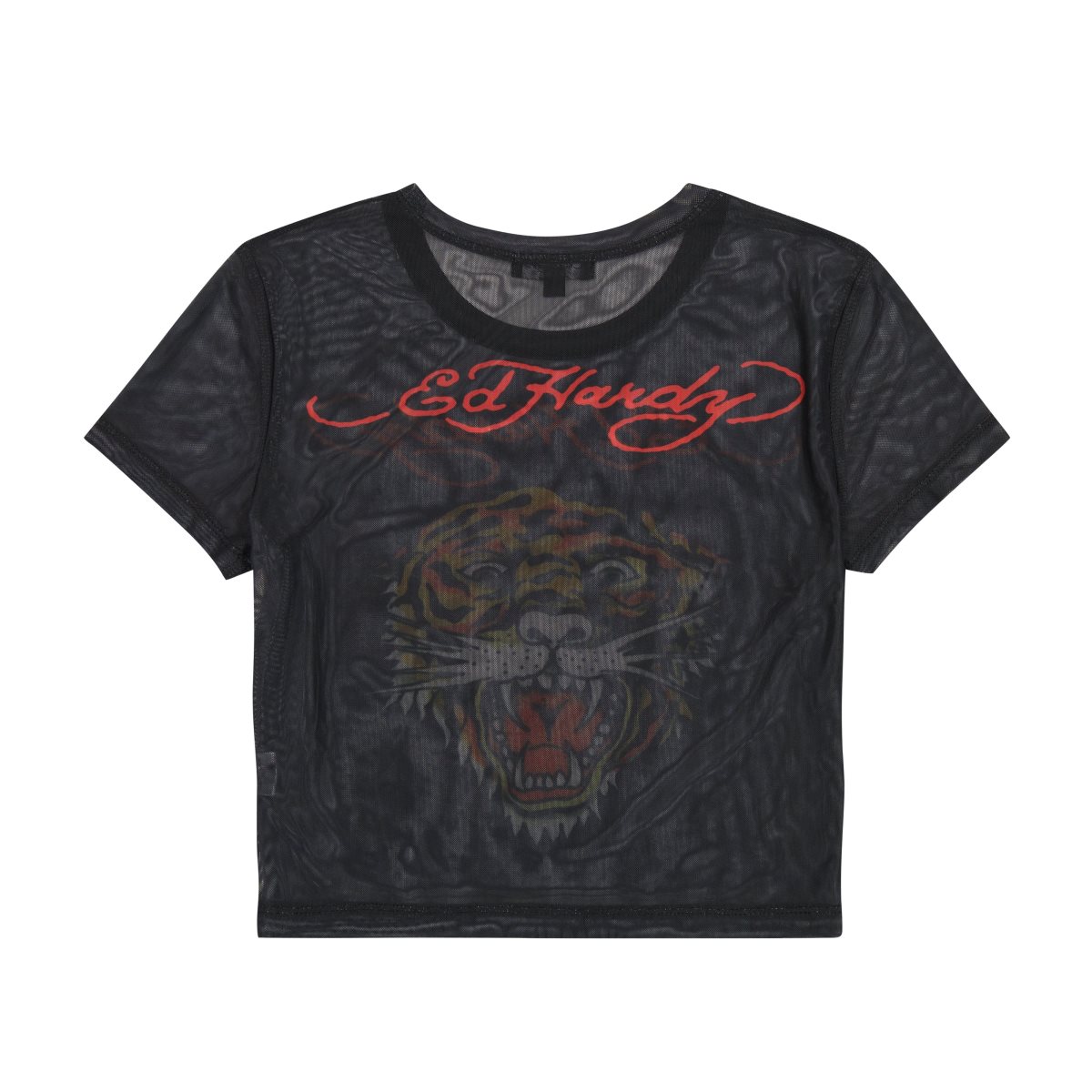 Najfatalniejszy Ed Hardy Mesh Tiger Head Baby Tee Damskie Czarne | JFYQUE623