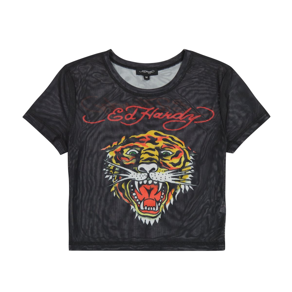 Najfatalniejszy Ed Hardy Mesh Tiger Head Baby Tee Damskie Czarne | JFYQUE623