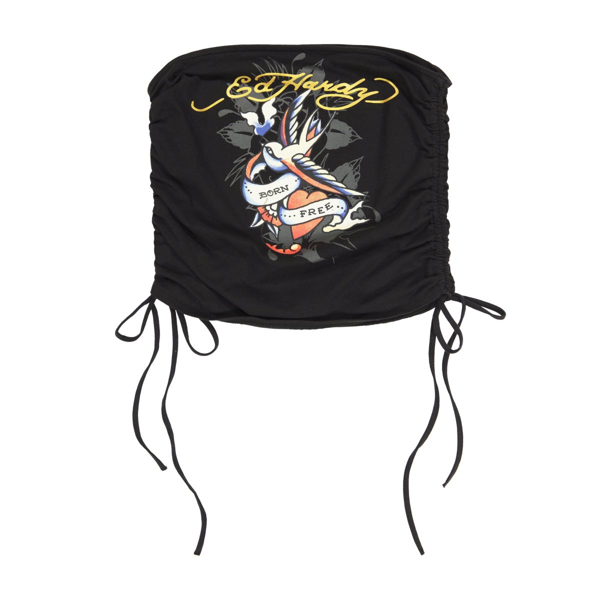 Najfatalniejszy Ed Hardy Swallow Gathered Tube Top Damskie Czarne | FUCRNP283