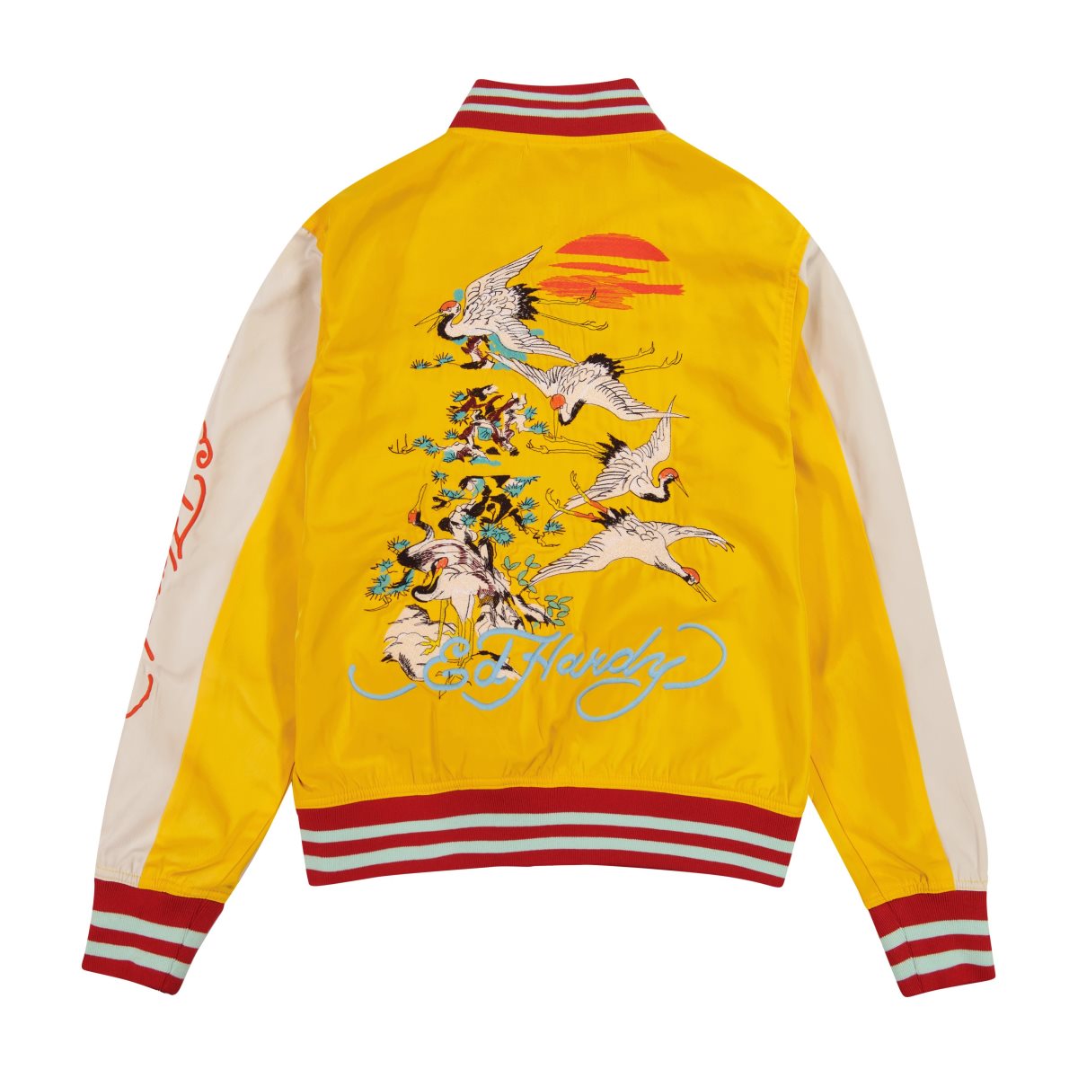 Odzież Wierzchnia Ed Hardy Koi Cranes Souvenir Jacket Damskie Złote Białe | CRLGDX190