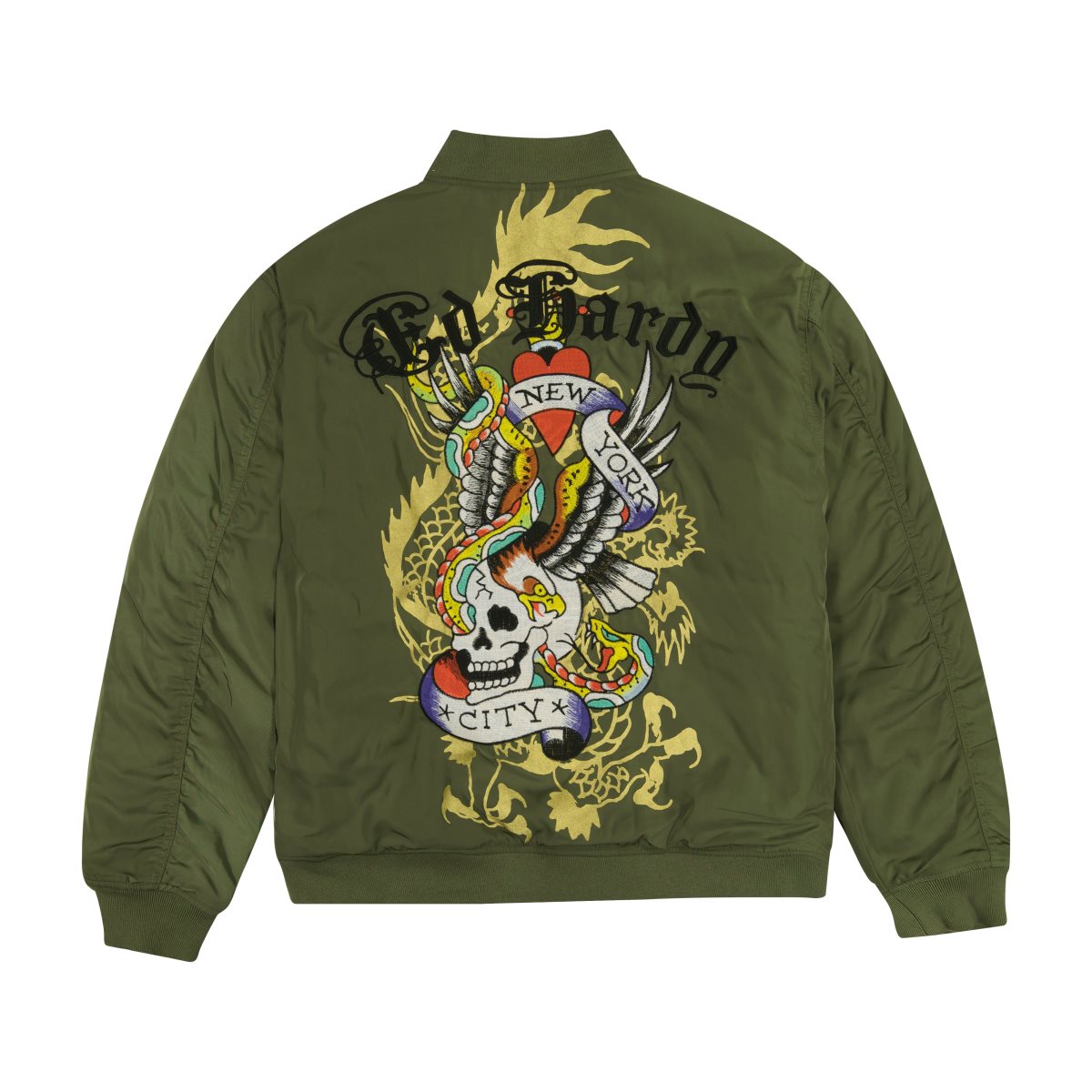 Odzież Wierzchnia Ed Hardy NYC Skull Bomber Jacket Damskie Oliwkowe | BXMRIO369