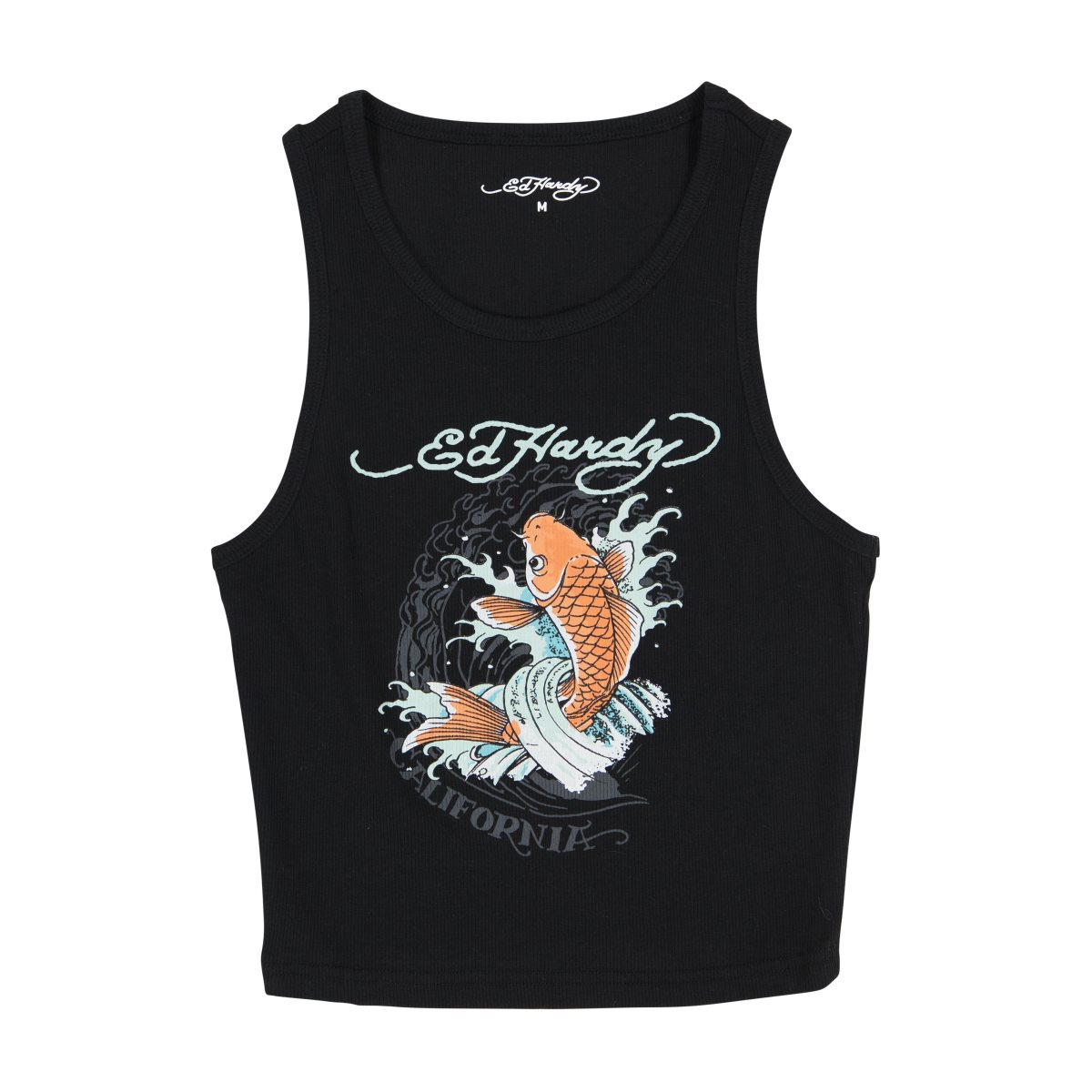 Podkoszulki Ed Hardy Cali Koi Rib Tank Top Damskie Czarne | QCRPZA391