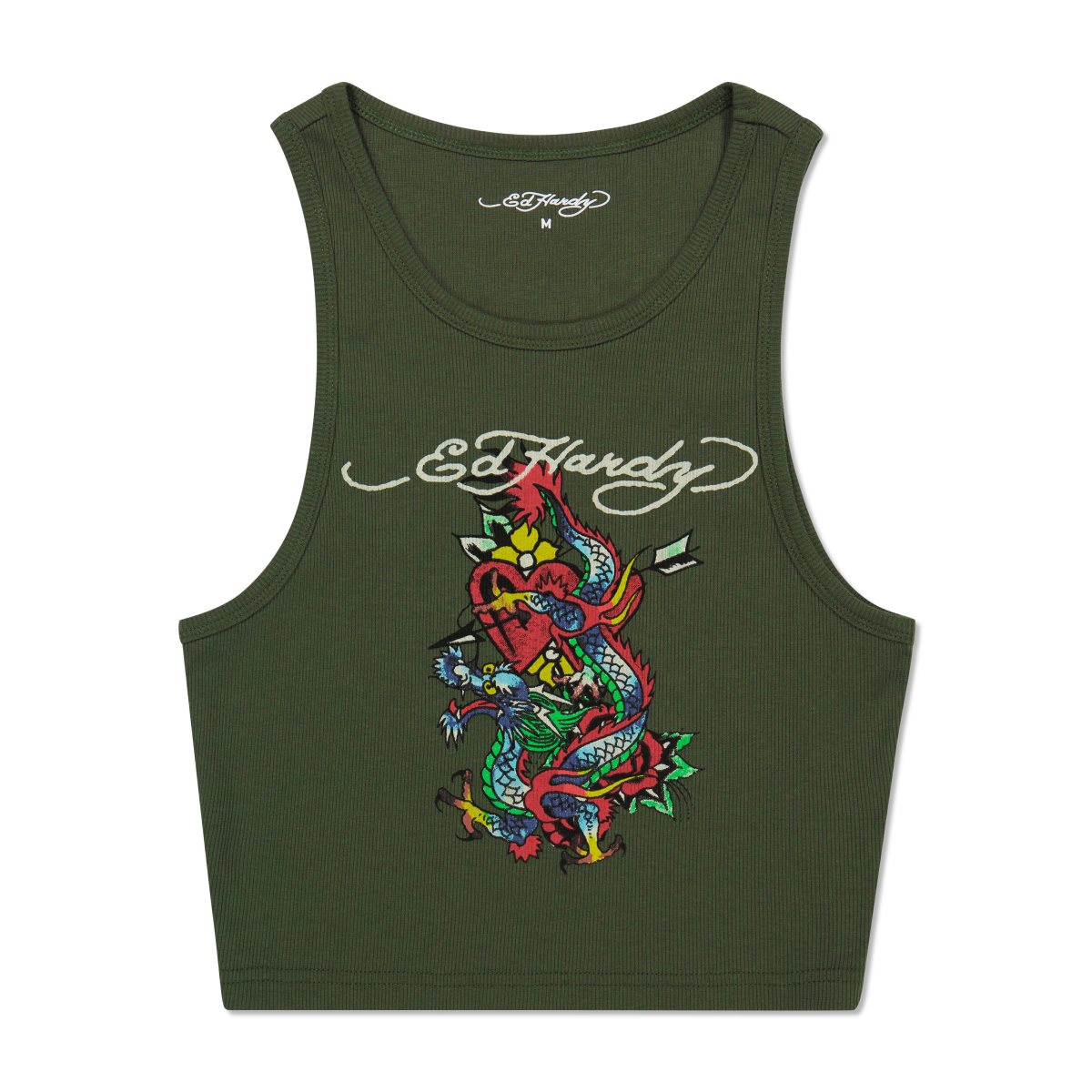 Podkoszulki Ed Hardy Dragon Heart Rib Knit Tank Damskie Oliwkowe | ZDKOFP283