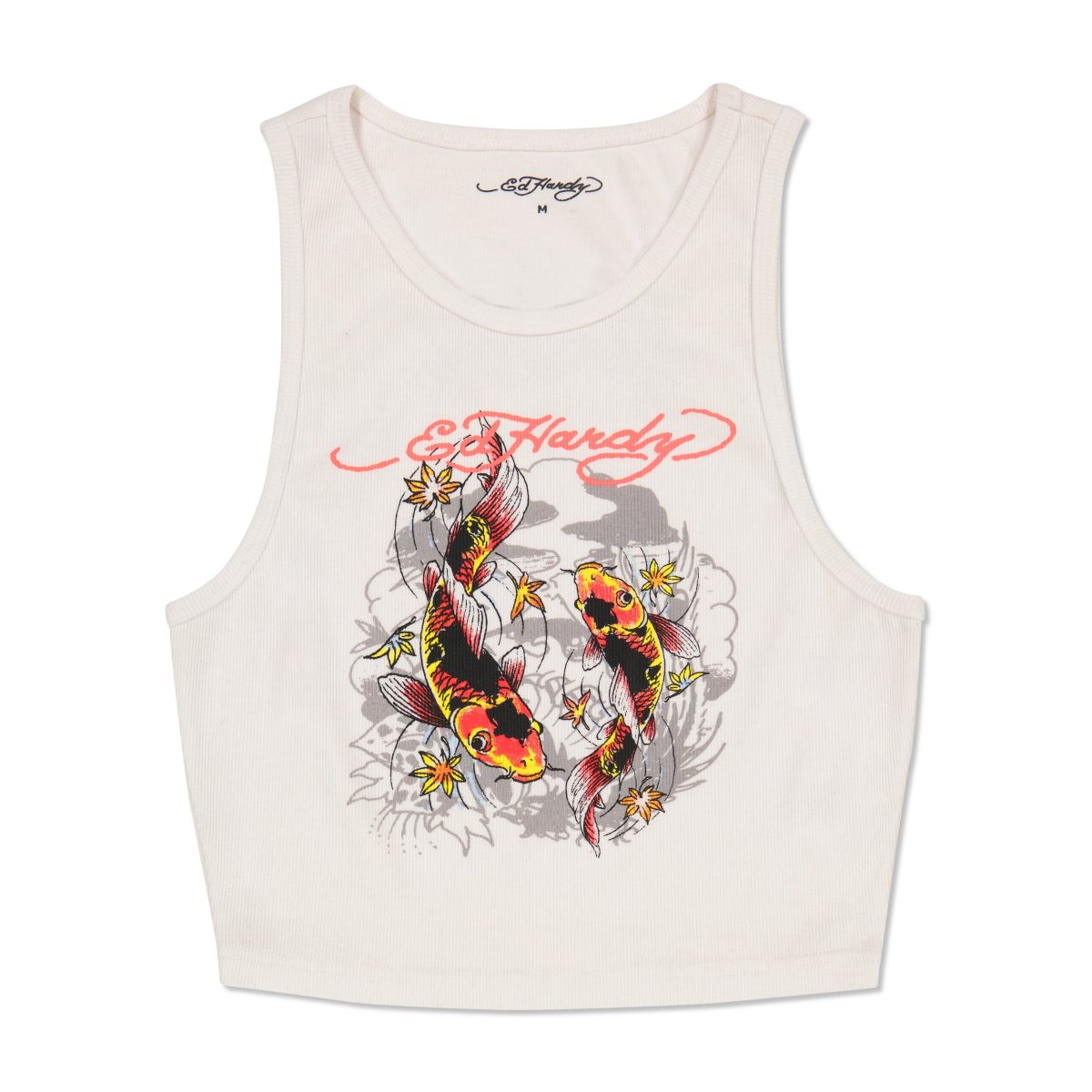 Podkoszulki Ed Hardy Koi Fish Rib Knit Tank Damskie Białe | NGURXY957