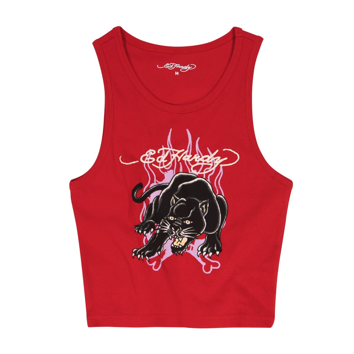 Podkoszulki Ed Hardy Panther Flame Rib Tank Top Damskie Różowe | KMBUXT415
