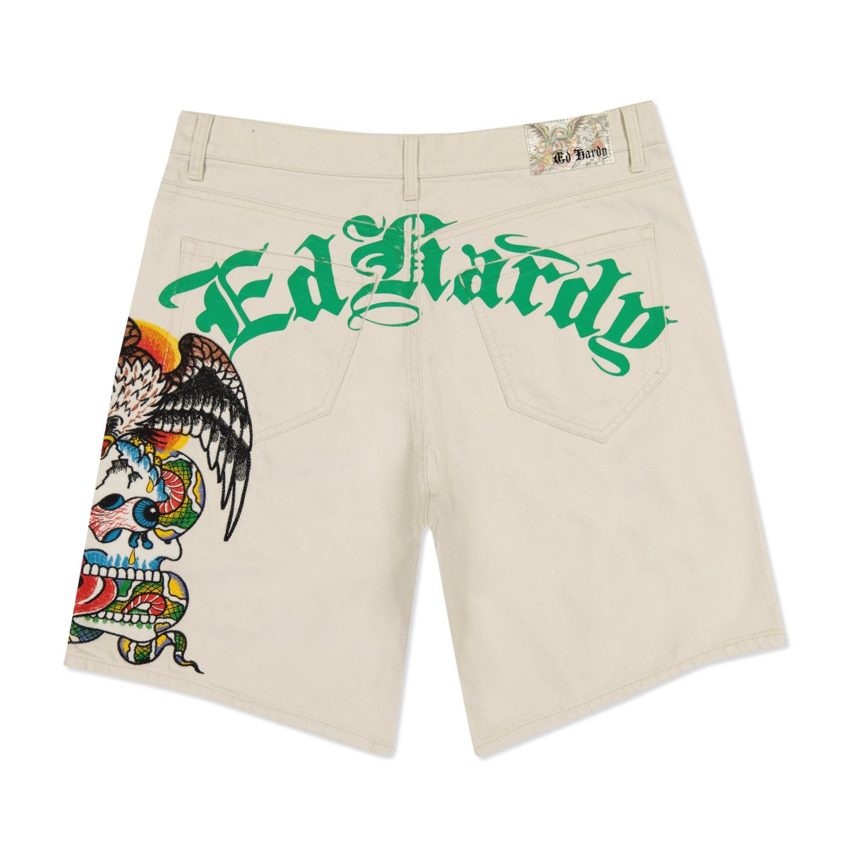 Spodnie Ed Hardy Battle Skull Skater Short Męskie Khaki | WOJDLN039