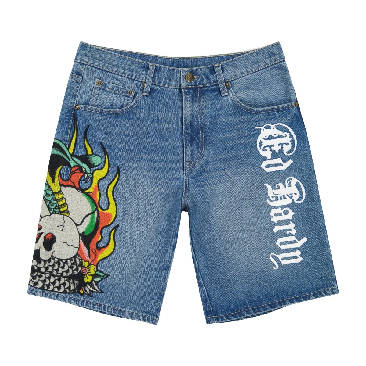 Spodnie Ed Hardy Fire Cobra Skater Short Męskie Niebieskie | YDZNCH618