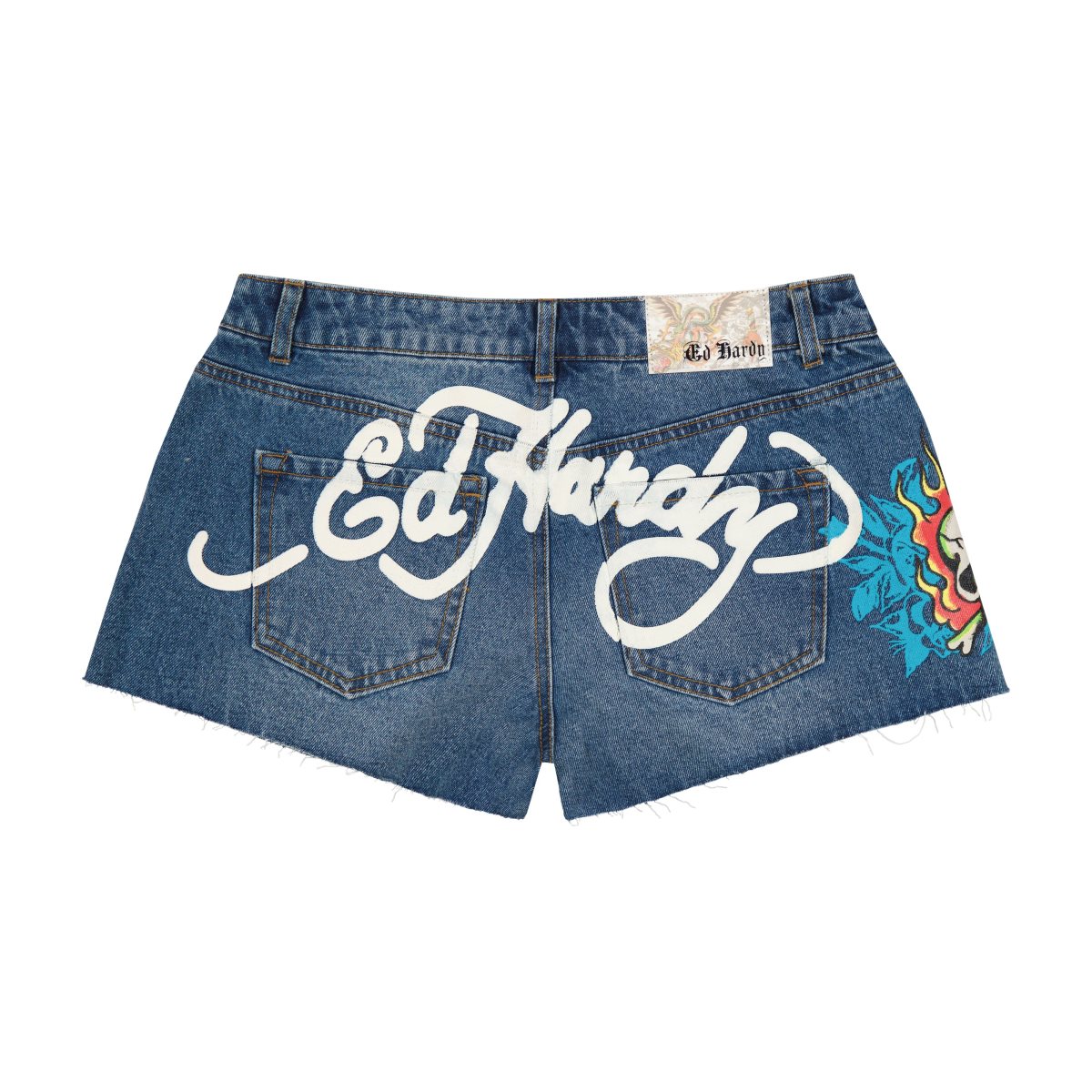 Spodnie Ed Hardy Flame Skull Denim Shorts Damskie Retro Medium | VSPFEQ815
