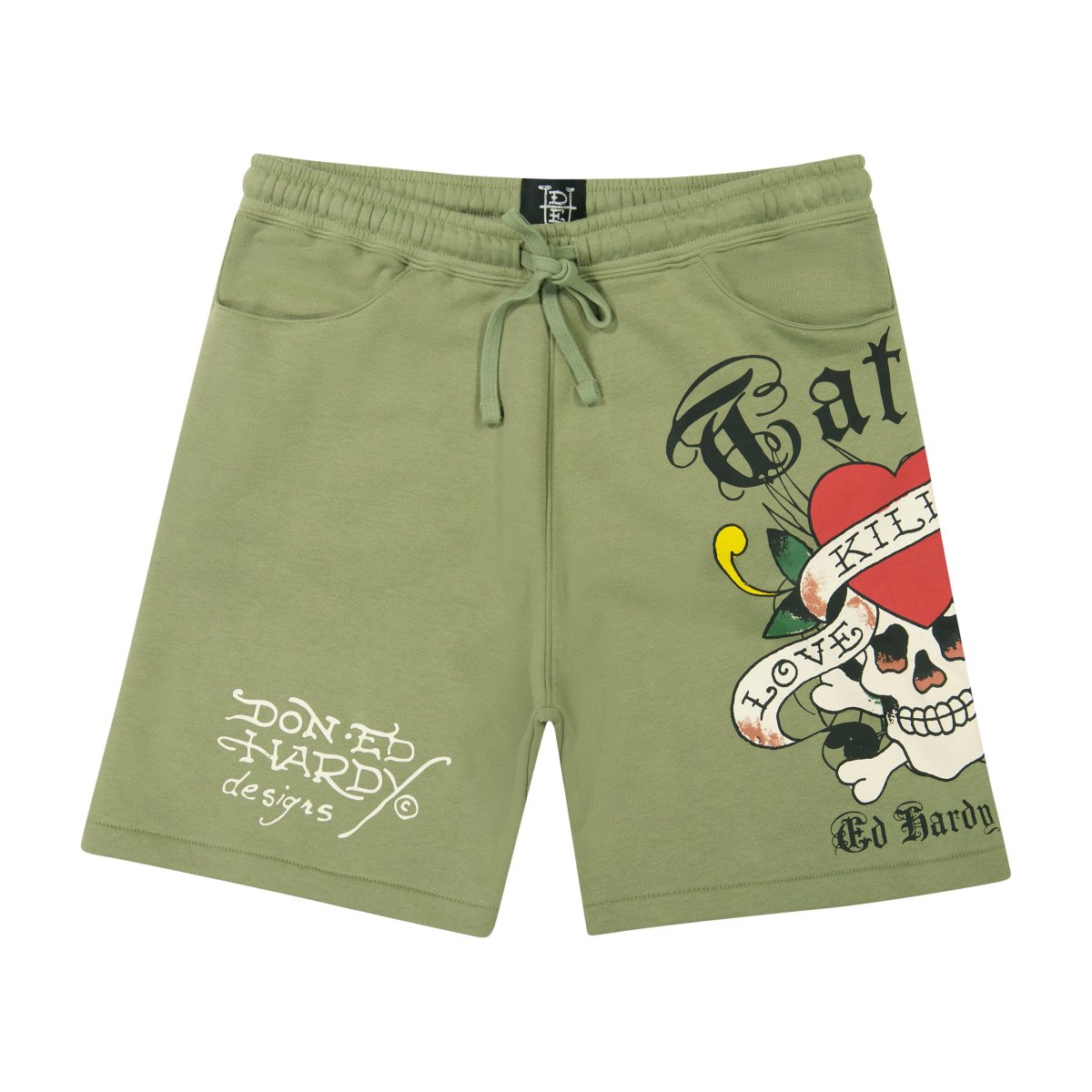 Spodnie Ed Hardy LKS Skull Fleece Short Męskie Oliwkowe | EGWRPS105