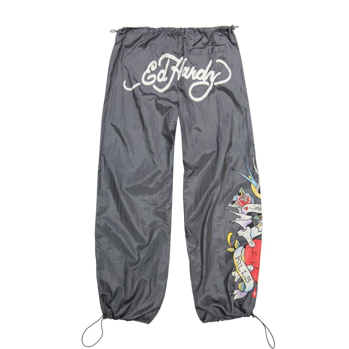 Spodnie Ed Hardy LKS Skull Nylon Parachute Pants Damskie Srebrne | GLOBPW274