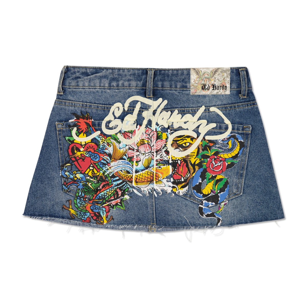 Spodnie Ed Hardy Multi Tattoo Denim Mini Skirt Damskie Niebieskie | OFZTJI523