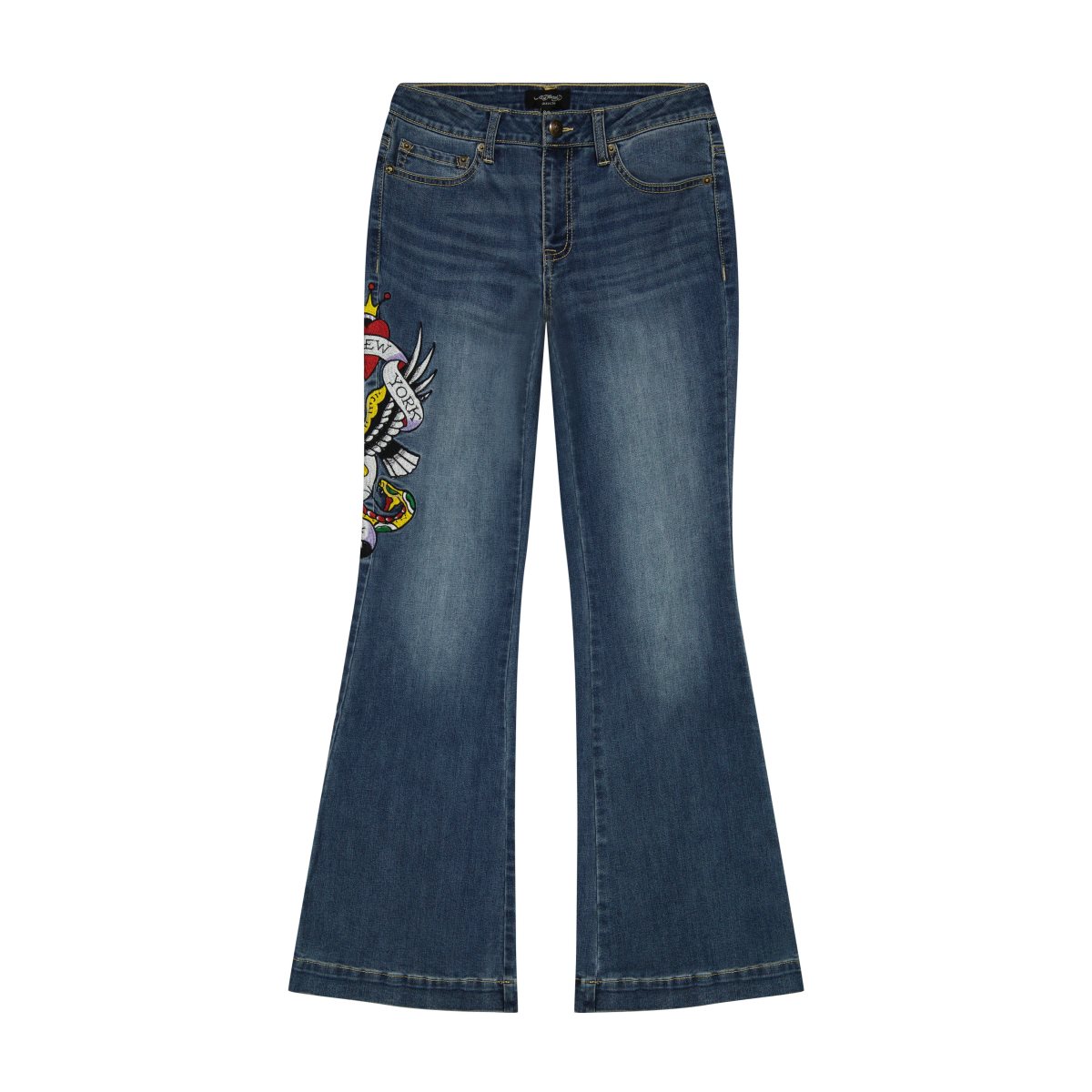 Spodnie Ed Hardy NYC Eagle Slim Flare Jean Damskie Med Vintage | KWJBLE760