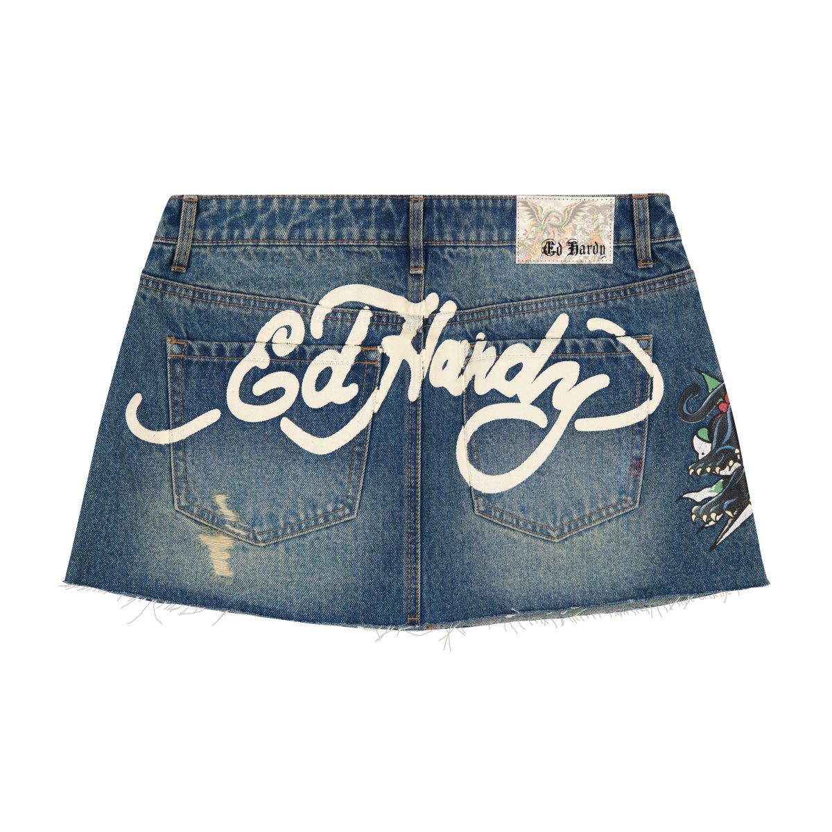 Spodnie Ed Hardy Panther Dagger Denim Mini Skirt Damskie Niebieskie | DWHPOR237
